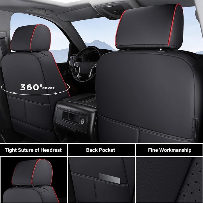 Coverado Chevy Silverado Seat Covers, Faux Leather Seat Covers Fit for Chevy Silverado GMC Sierra 2007-2025 1500, 2015-2025 2500HD 3500HD Crew Double Extended Cab (Front, Red) - Image 2