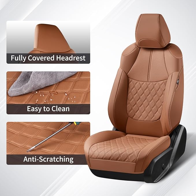 Huidasource Custom Fit RAV4 (Gas Only) Front Seat Covers, Brown Waterproof Faux Leather Full-Coverage for 2019-2024 Toyota RAV4 LE/XLE & XLE Premium/Limited (Does Not Fit Adventure and TRD Off-Road) - Image 4
