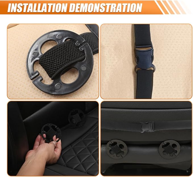 Luxury Faux Leather Car Seat Cover, Car Seats Cushion, Beige | Anti-Slip Waterproof Universal Front Bottom Seat Protector with Storage Pocket for Sedans, SUVs, Trucks, Triangular Pattern - Image 6