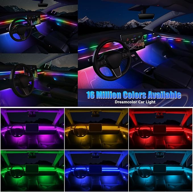 Dreamcolor Acrylic Interior Car LED Strip Light with Wireless APP, RGB 14 in 1 with 175 inches 600 LEDs Fiber Optic Car Ambient Lighting Kits, Music Sync Function Neon LED Strip for Car Accessories - Image 2