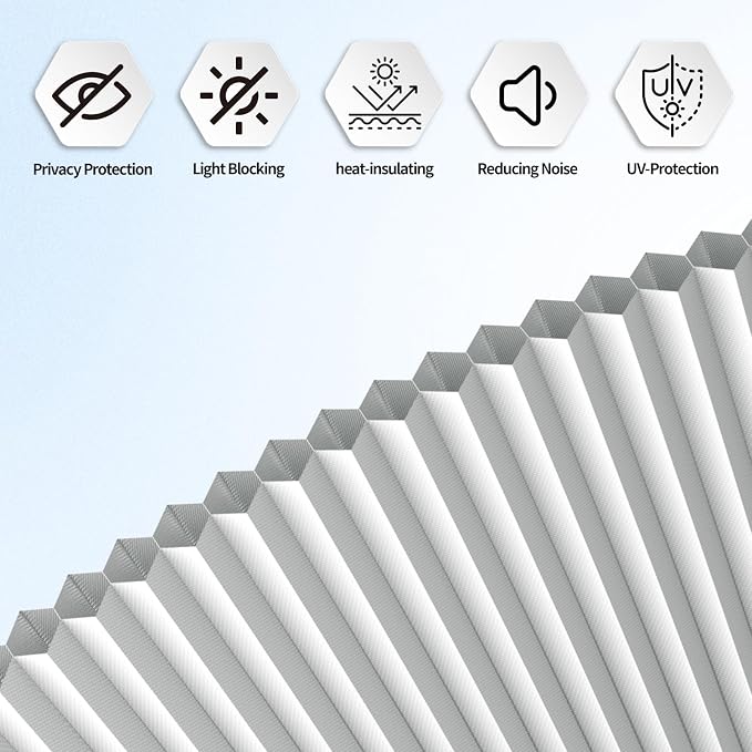 Myshade Arch Window Shades Half Circle Blackout Cellular Shades Cordless No Drill Blinds for Windows Half Moon Honeycomb Fabric No Tools Room Darkening Shades Easy Install (2PCS White 48" W X 24" H) - Image 6