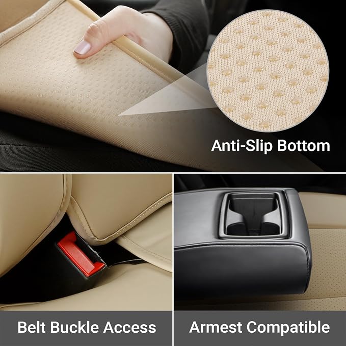 Coverland Custom SUV Car Seat Covers for 2016-2026 Subaru Crosstrek | Premium Waterproof Faux Leather Non-Slip Memory Foam Airbag Compatible Custom Fit Interior Protector [Rear Seat-Beige] - Image 3