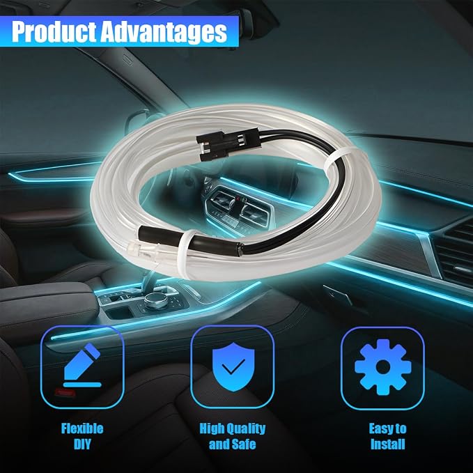 Car LED Strip Lights, 9.84FT 5V Waterproof Flexible Vehicle Ambient Lighting Kits with USB Port, Automotive Lamp Strips Decorations, Universal for SUV Automobile Truck (Ice Blue) - Image 3