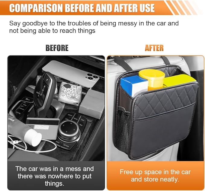 LAINLOY Foldable Car Seat Back Organizer, Large Capacity Hanging Car Backseat Storage Bag with Cup Holders, PU Leather Waterproof Car Trash Bag Can, Car Travel Accessories for Most Vehicles (2) - Image 5
