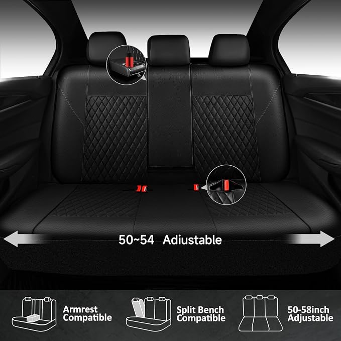 CAR PASS Quilting Faux Leather Seat Covers Full Set, Waterproof Black | Deluxe Premium Seat Cover with 5mm Composite Sponge Inside, Airbag Compatible Auto Seat Cover Universal Fit for Sedan SUV Van - Image 3