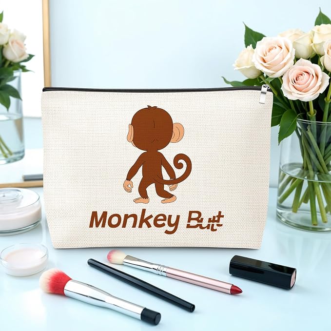 Cute Monkey Print Makeup Bag Monkey Lover Gift for Daughter Animal Monkeys Lovers Women Girls Sister Best Friend Mom Pet Coworker Graduation Mothers Day Christmas Birthday Cosmetic Bag with Zipper - Image 3