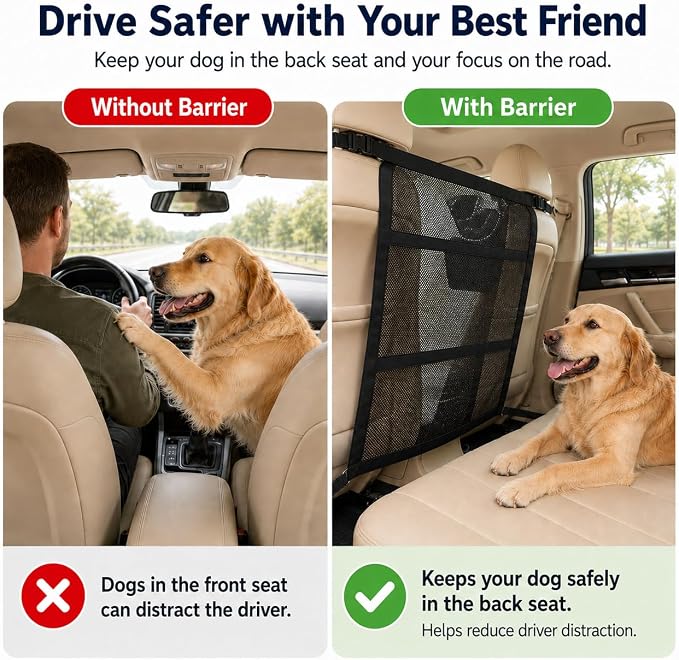 Dog Car Barrier,Car Net for Dogs, Pet Divider for SUVs, Sedans and Trucks | Reinforced Breathable Mesh, Easy Installation - Image 2