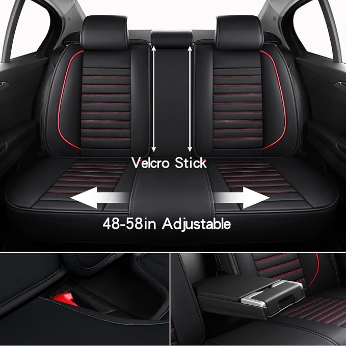 MINGBRON Leather Car Seat Covers Full Set, Universal Faux Leather Car Seat Covers 5 Seats, Automotive Seat Covers for Most Sedans SUVs Trucks, Front and Rear Seat Covers,Wine Red - Image 5