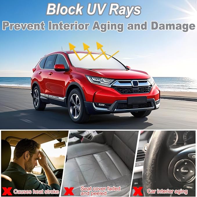 Car Windshield Sun Shade for Honda CR-V 2017-2022, Premium 310T Reflective Polyester UV Blocker, Lightweight Foldable Sun Visor with Storage Pouch - Image 5