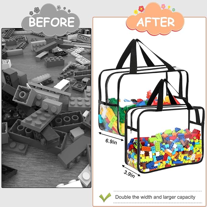 6 Large Toy Storage Bags with Labels Reusable Clear Toy Organizer 3L & 3XL | PVC Waterproof Transparent Organizer Bags with Zipper for Building Blocks, Puzzle, Board Games Travel Storage, Save space - Image 5