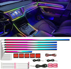 HMYC Acrylic Interior Car LED Strip Light with APP, 18-in-1 128 Colorful 6 Pieces Fiber Optic Car Decoration Atmosphere Light Kits, Dual Zone Music Sync Rhythm RGB Neon Lighting for All Cars by HMYC