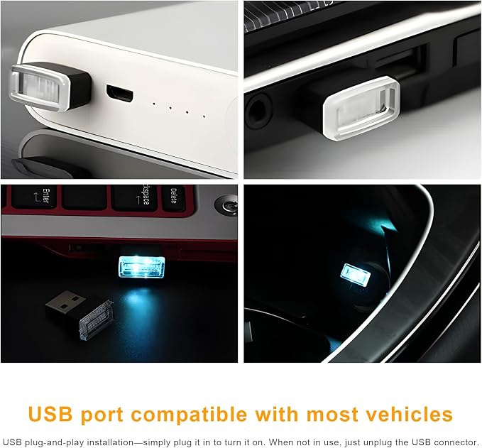 Sun Walker 4 PCS USB LED Car Interior Atmosphere Lamp, Plug-in USB Interface Trunk Ambient Light LED Decoration, Mini Portable Interior Night Lighting Kit for Most Vehicles (Yellow) - Image 5