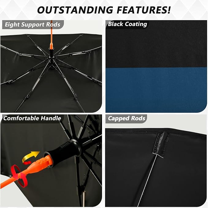 Dark Blue Black Car Sun Shade Windshield Car Umbrella Foldable Uv Ray Reflector Front Window Sun Shade Visor Shield Cover - Image 3