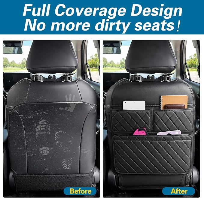 Anti-Kick Mats Seat Back Protector,Back Car Seat Protector Cover for Kids Feet with Storage Organizer,Protect Against Dirt and Scuffs,2 Pack (Black) - Image 5