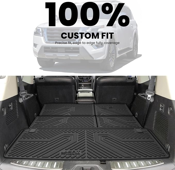 LASFIT Cargo Mats for Nissan Armada 2017-2024 / Infiniti QX80 2011-2024 | All Weather TPE Custom Fit Cargo Trunk Mat & Backrest Mats Accessories, Black - Image 2