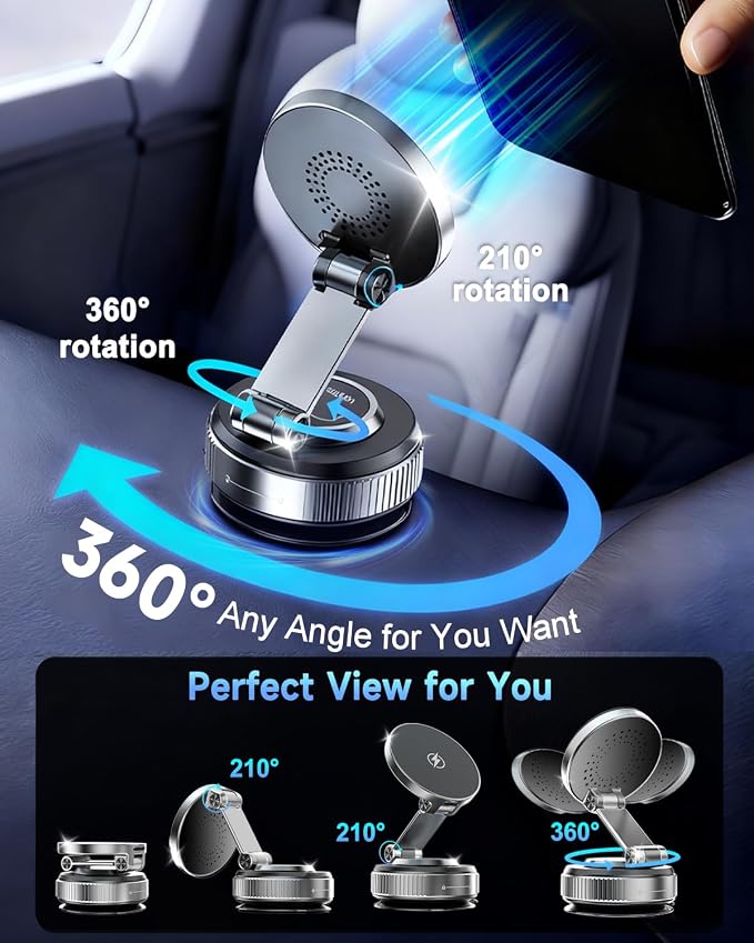 for MagSafe Car Mount Charger, 15W Fast Charging Magnetic Wireless Car Charger, Vacuum Magnetic Phone Holder [120LBS Ultra Suction Cup & 3000gf Magnet ] 780° Dashboard Car Bracket for iPhone & Android - Image 3