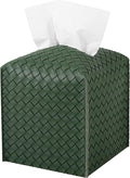 Tissue Box Cover Square Leather Facial Paper Holder, Dark Green | PU Leather，Easy to Fill, Easy Clean, Decorative Cube Tissue Box Holder for Office, Bathroom,Kitchen, Living room, Guest room by zoocatia