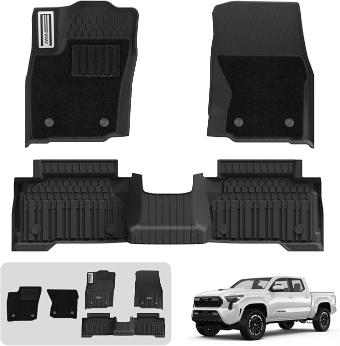 3W Floor Mats & Carpet for Toyota Tacoma 2024-2026 Double Cab Automatic | TPE All Weather Custom Fit Liner With Metal Pedals For TRD/SR/SR5/Limited, Not For Hybrid Or XtraCab by 3W