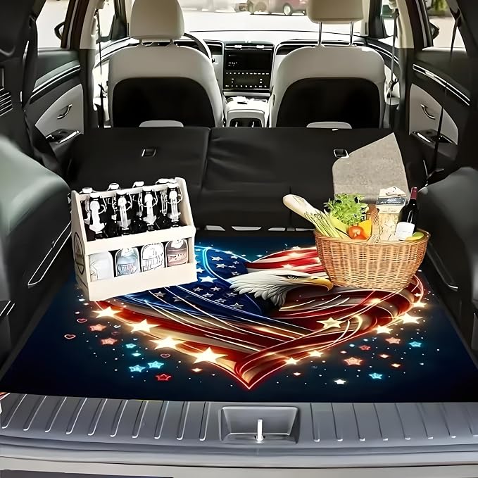 Universal Car Trunk Mat 29" x 39", Heart-Shaped Flag All Weather Trunk Protection Cargo Liner, Durable Cargo Mat Rear Trunk Liner, Stylish Vehicle Interior Accessories Suitable for Most Car Models - Image 6