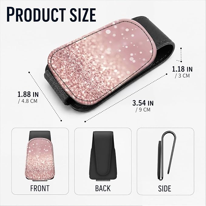 Leather Magnetic Sunglass Holder for Car Sun Visor, Cute Eyeglass Ticket Card Hanger Clip, Universal Auto Interior Accessories for SUV Pickup Truck, Rose Gold Glitter - Image 3