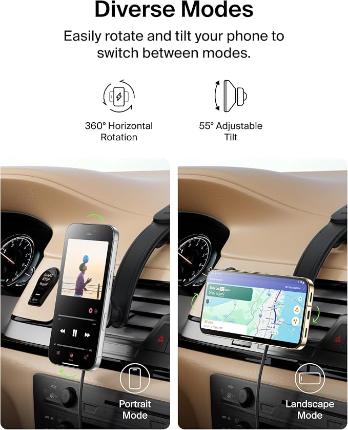 Belkin Qi2 15W Magnetic Wireless Dash Mount, Fast Charging Car Charger | MagSafe Compatible, iPhone 15/16/17, Samsung Galaxy S26, AirPods, iPads, MacBook, Chromebook, Car Phone Charger - Image 6