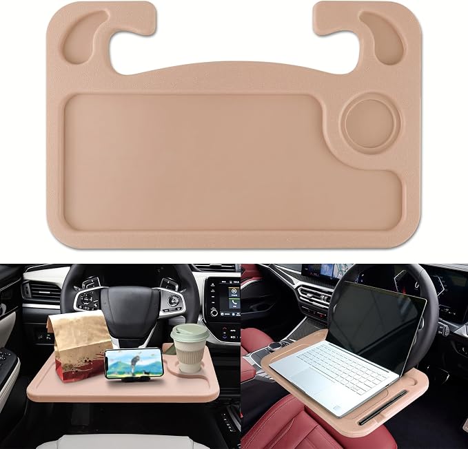 2 in 1 Car Steering Wheel Desk, Car Tray, Car Steering Wheel Desk Tray & Auto Seat Gap Filler Organizer, Multipurpose Travel Auto Steering Wheel Under Table Console for Most Vehicles (Beige) by Unknown