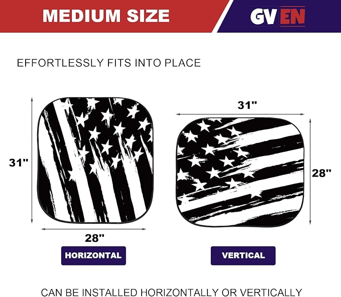 Gven Windshield Sun Shade for Car 2-Piece Foldable Sunshade for Front Windows, Blocks UV Rays, Automotive Interior Sun Protection Car Summer Accessories（US Flag,M） - Image 2
