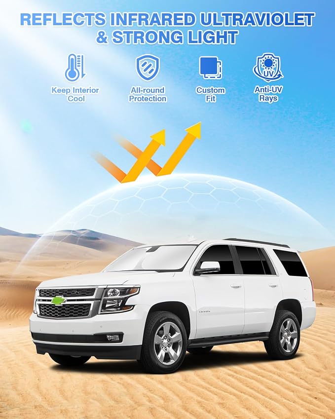 Canvcle Window Shades for 2015-2020 Chevrolet/Chevy Tahoe Accessories Windshield Sun Shade Side Rear Window Covers Sunshade Sun Visor Shield Privacy Protection for Camping Keep Vehicle Cool Black 8PCS - Image 2