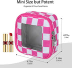 DOB SECHS Mini Checkered Bag for Purse 5.1'' x 5.1'' Small Makeup Bag for Car Cute Clear Cosmetic Bags with Zipper, Tiny Toiletry Bag Lipstick Organizer Pouch Travel Essentials Storage Pouch, Hot Pink - Image 2