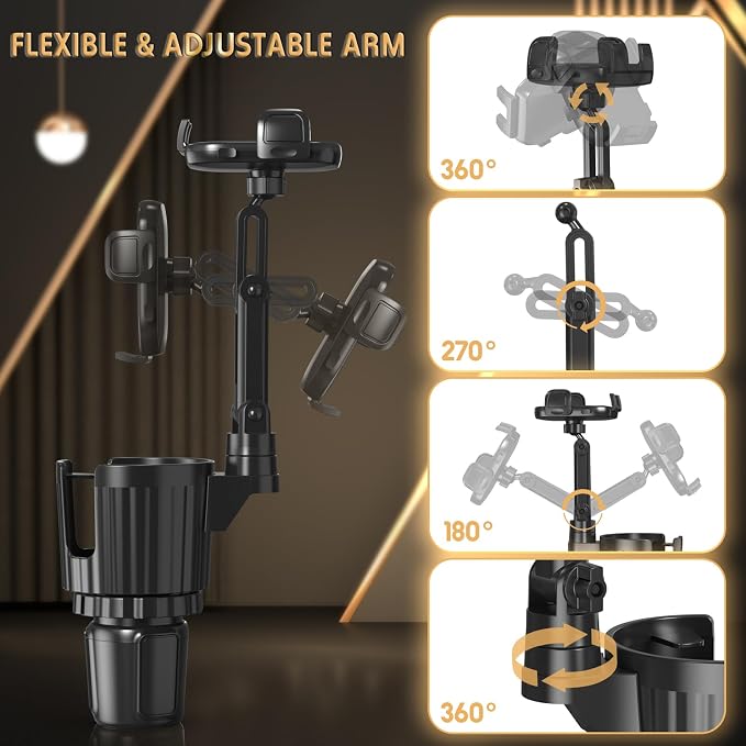 Phone Holders for Your Car, 2 in 1 Universal Stable Cup Car Phone Holder | Adjustable Base with Phone Mount, Hand Free, Long Arm, Non-Slip, 360°Rotation Cup Holder Phone Mount for All Smartphones - Image 5