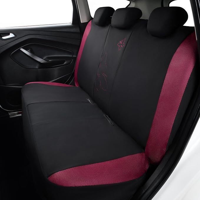 Flying Banner Butterfly car seat Covers ful Set Fashion Universal Lady Woman Female Rear Bench Split Colorized (Full Set - Lace, Burgundy) - Image 7