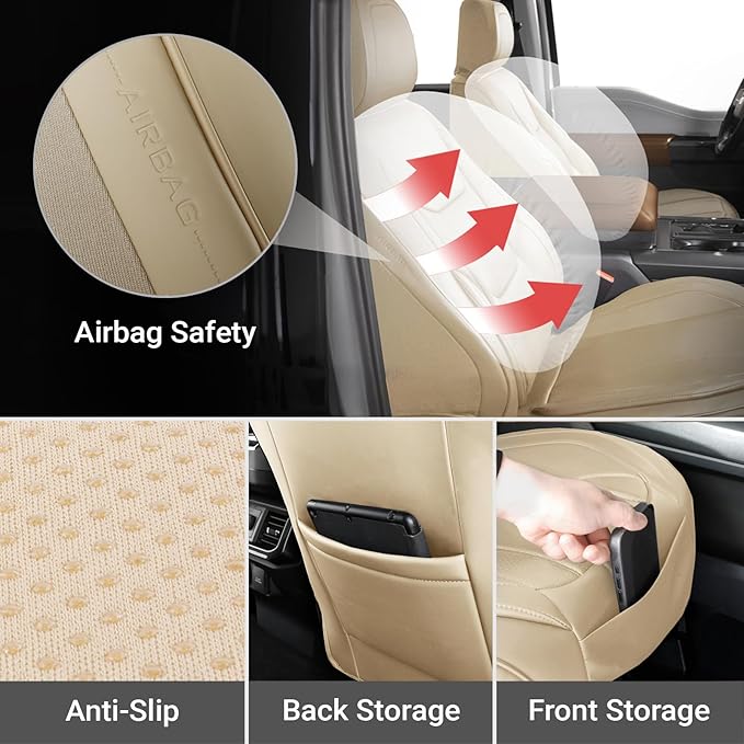 Coverland Premium Car Seat Covers Front Seats Waterproof Interior Protector | Airbag Compatible Non-Slip Seat Cover for 7-Series, M5, Genesis, MazdaSpeed3, Outback [Beige - Size Chart A23] - Image 7
