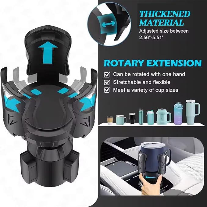 Adjustable Car Cup Holder Expander - Universal Base Fits 2.4"-4" Holders, Extends to 5.5" for 10-64oz Large Cups & Bottles - Image 3
