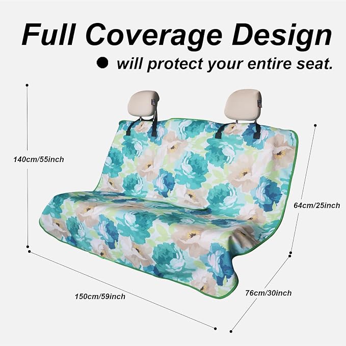 Sweat Towel Car Seat Cover Protector Front Seats for Gym Workout, Running, Swimming, Beach and Hiking, Waterproof Universal Seat Cover for Car, Trucks, Van & SUV (1, Cyan Flower, Rear Seat) - Image 2