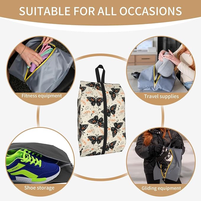 Gothic Witchy Butterfly Travel Shoe Bag for Men & Women, Waterproof Shoe Storage Organizer with Zipper, Portable Shoe Pouch for Sneakers, Heels, Sandals, Gym & Travel Luggage 2PCS - Image 7