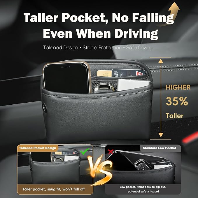MARCHFA Car Seat Side Pocket Organizer Car Pocket Pouch for Seat, Door, Console, Car Seat Gap Filler Organizer Multifunctional Car Organizer Accessories for Phone Sunglasses Keys Cards (Small) - Image 7