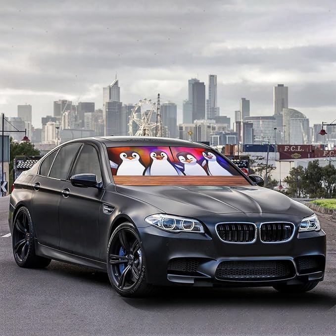 Socira Funny Penguin Car Windshield Sun Shade Umbrella Foldable Sunshade | for Front Window Auto Windshield Sunshade Covers Car Accessories Protect from Sun Rays Heat 57'' X 30'' - Image 4