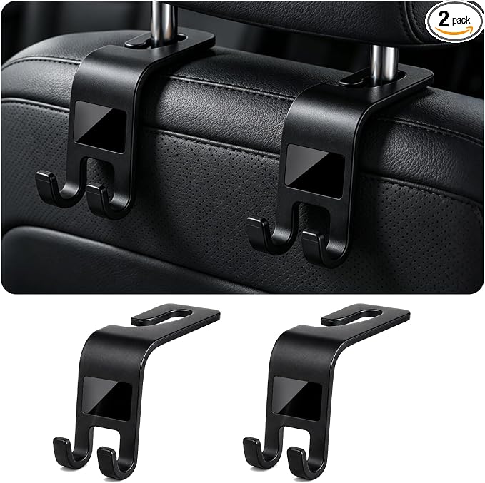 ZSDY Car Seat Headrest Hooks Heavy Duty Vehicle Back Seat Storage Organizer Hanger for Purse Grocery Bags Coat Universal Car Interior Accessories 2 Pack, Black by ZSDY
