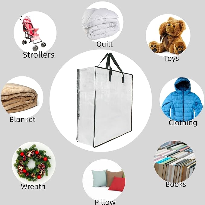 3 Pack Clear Storage Bags with Zipper and Handles, Blanket Bags For Closet Storage, Moving and Packing Supplies for College, Underbed Storage Organizer for Clothes Pillow Bedding Christmas Wreath - Image 6