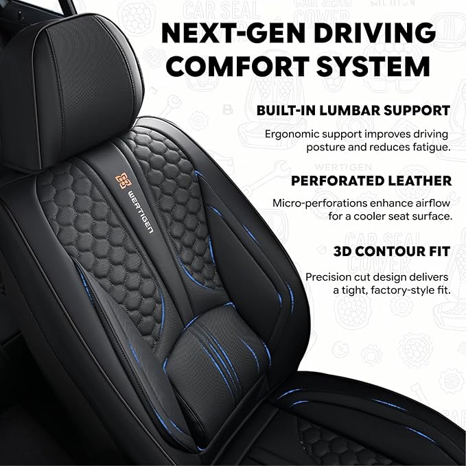 Black Universal Car Seat Cover, Waterproof Leather, Lumbar Support | Compatible with over 7,200+ Vehicle Models - Image 3