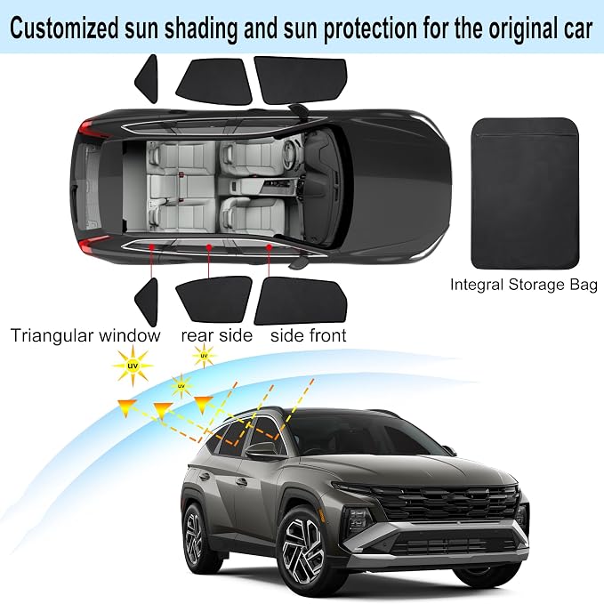 Front Side Half Window Shade Foldable Custom Fit for Hyundai Tucson 2021-2026 Car Window Shades for Side Window Sun Shade UV Protection Heat Insulation for Camping Sleeping 6PCS - Image 3