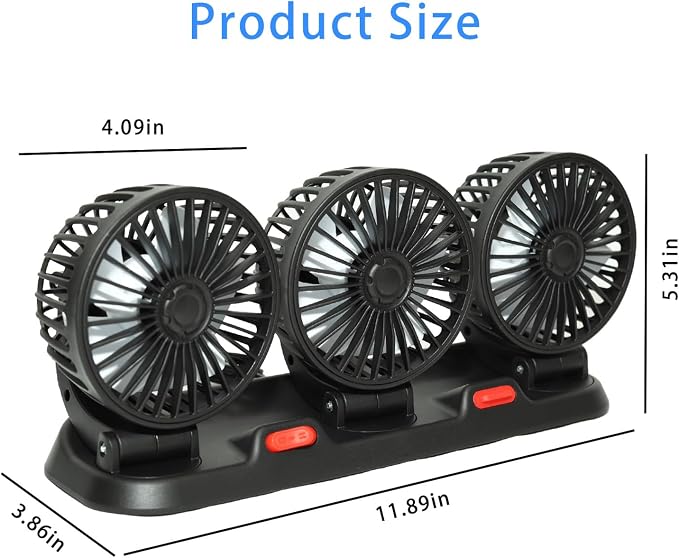 Portable 3-Head Car Cooling Fan-Brushless Motor-2 Speeds, 360 Rotation, for Car Dashboard, Powerful Cooling Solution for SUV/RV/Truck/Sedan/Cruise/Office,USB Powered (3-head 5V) - Image 3