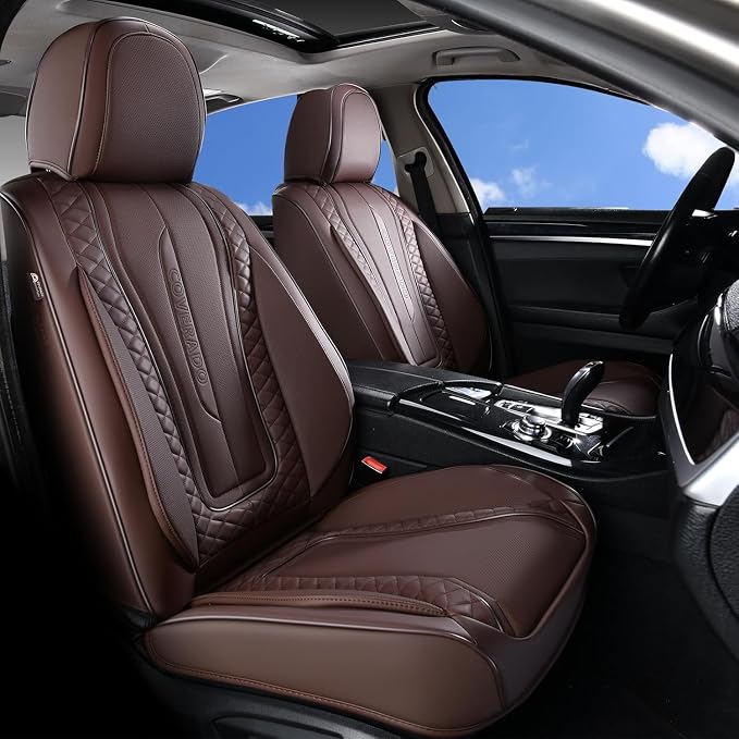 Coverado Car Seat Covers for Front Seat, Leather Seat Covers for Cars, Front Seat Covers, Waterproof Car Seat Protectors Car Seat Cushions Universal for Most Vehicles, Coffee by COVERADOAUTO