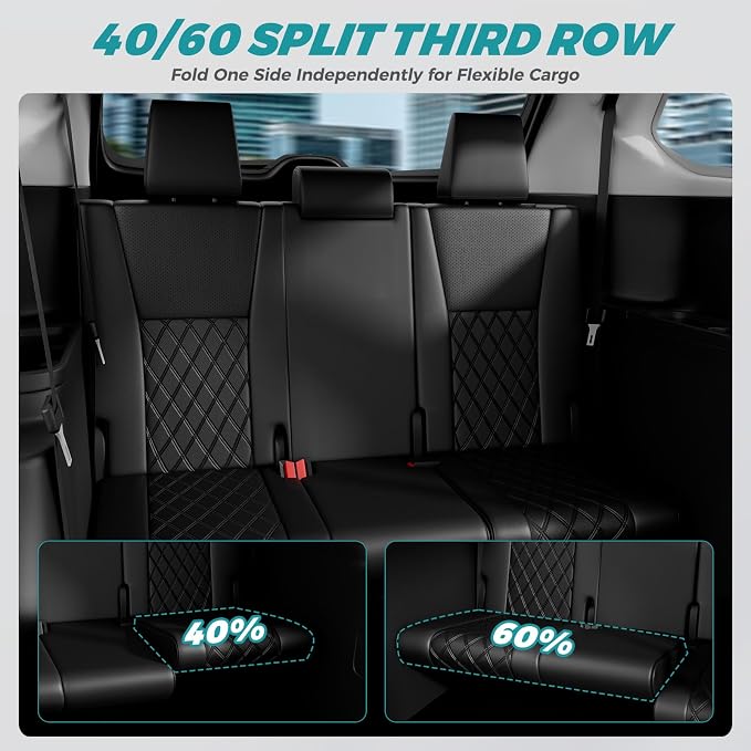 Custom Seat Covers for Toyota Grand Highlander 2024-2026 8 Seats | black, faux leather, 2nd row 40/60 split bench, waterproof, breathable, airbag compatible, stain resistant - Image 6