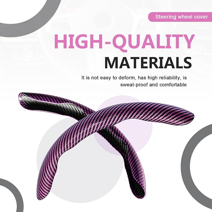 3pcs Universal Carbon Fiber Steering Wheel Cover - Anti-Slip & Segmented Design, Universal 99% Durable Steering Wheel Protector for Men and Women, Car Interior Accessory (Pink) - Image 4