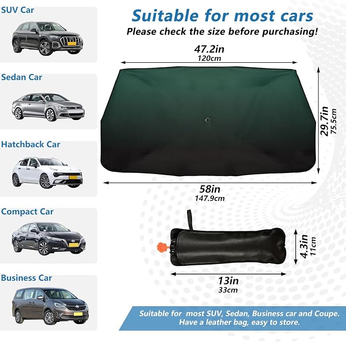 Dark Green Black Car Sun Shade Windshield Car Umbrella Foldable Uv Ray Reflector Front Window Sun Shade Visor Shield Cover - Image 2