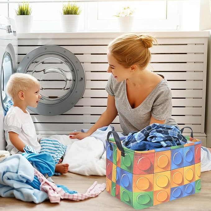 FXOLCSHE Building brick Basket,Building block book storage box,Laundry hamper,Waterproof foldable Kid's laundry basket,Shelf box,Baby Room decor(Building block) - Image 5