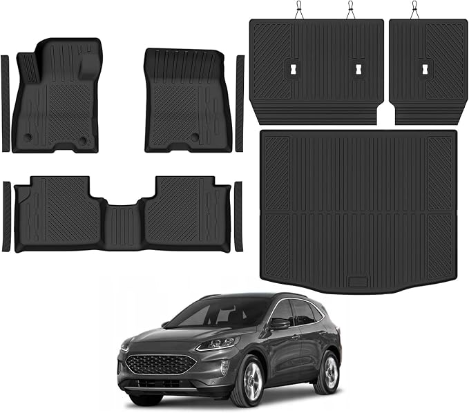 Floor Mats for Ford Escape Hybrid 2020-2025 2026 Accessories | Trunk Mat and Backrest Mat & Door Sill Guard All Weather TPE Protector Odorless Full Set Interior Floor Liners by Bingoliner