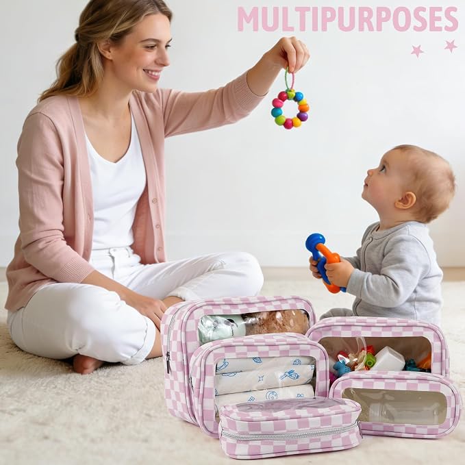 YOPCDJ 5PCS Diaper Bag Organizer Pouch Set,TSA Approved Toiletry Bag, Waterproof TPU Makeup Bag Set, Travel Organizer Bags for Women and Kids - Image 2