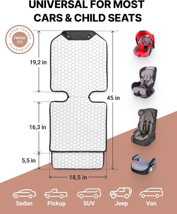 Set Seat Back Organizer & Car Seat Protector Hexy Waterproof & Non-Slip Protector for Child Car Cushion for Leather and Fabric Seats (White 2 pcs) - Image 4